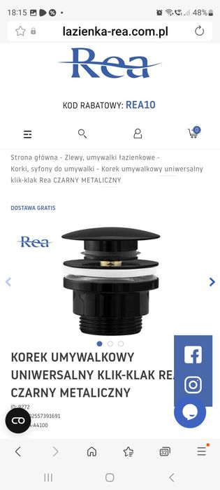 2 Korki umywalkowe uniwersalne  klik-klak Rea CZARNY METALICZNY