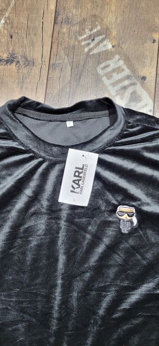 Karl ludzik czarna bluza welurowa męska miękka bez kaptura L