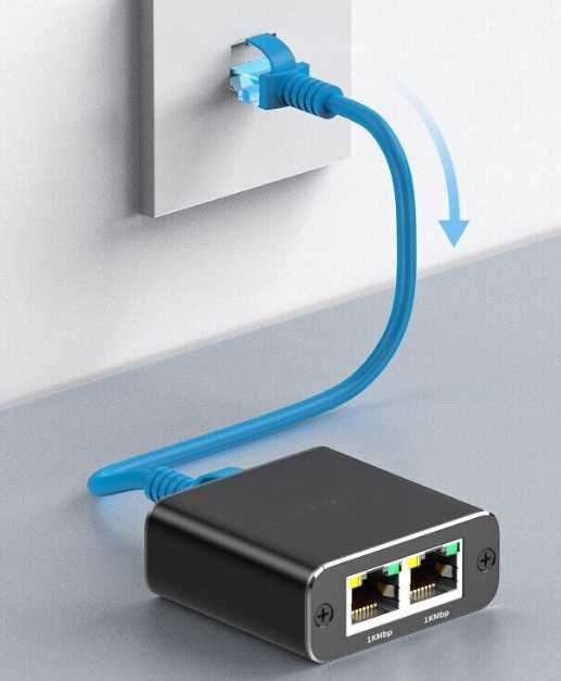 Adapter rozdzielacz Mini Switch Splitter LAN Ethernet 2xRJ45 1000M 1GB