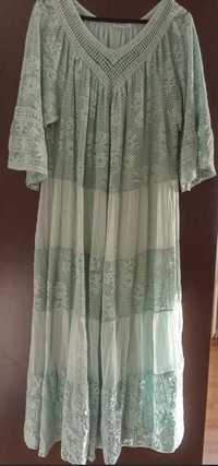 sukienka koronkowa boho z jedwabiem maxi mięta rozmiar 48 (4XL)