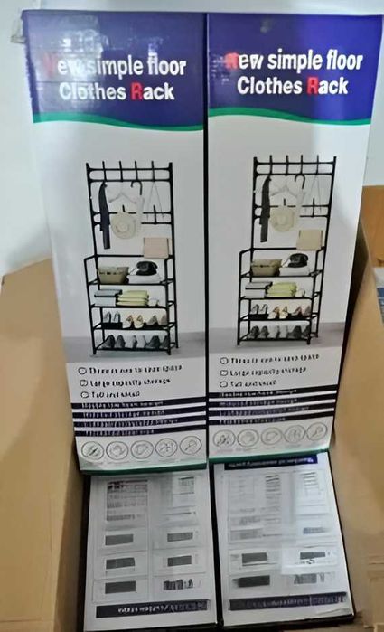 Напольная вешалка для одежды с полками для обуви , стойка для вещей