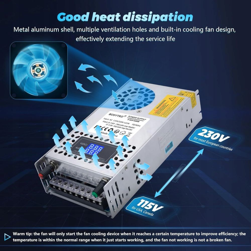 Regulowany zasilacz impulsowy AC 110V/220V na DC 0-60V, 600W