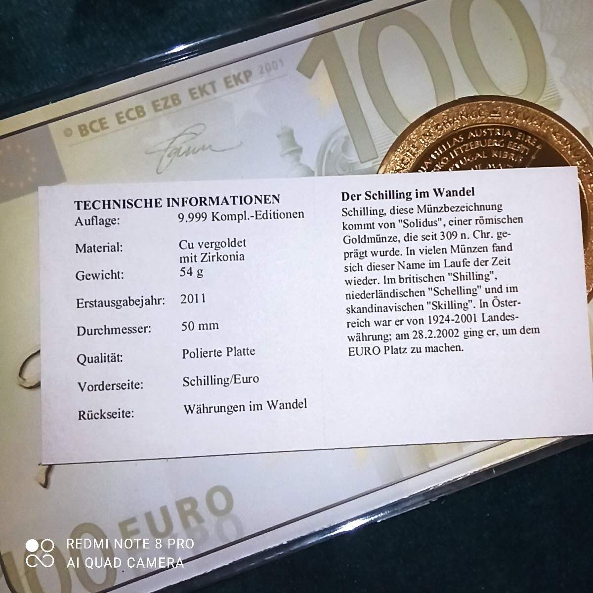 Banknot 100€ pozłacany z cyrkonią 2011