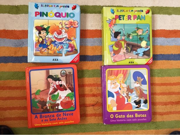 Livros para crianças Pinóquio/ Peter Pan/ Branca Neve /Gato das botas