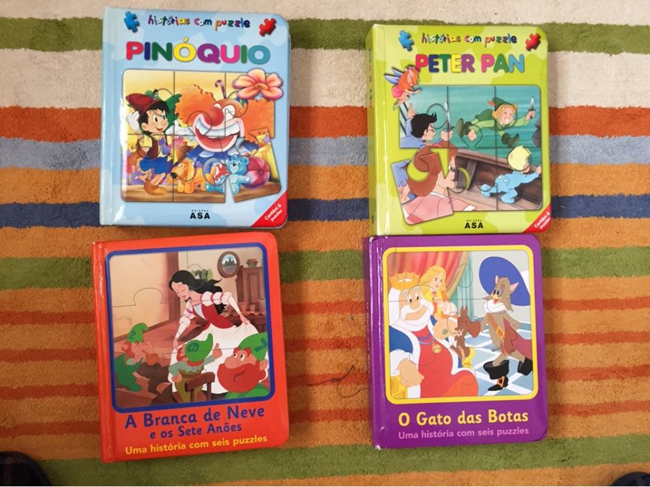 Livros puzzlez Pinóquio/ Peter Pan/ Branca Neve /Gato das botas