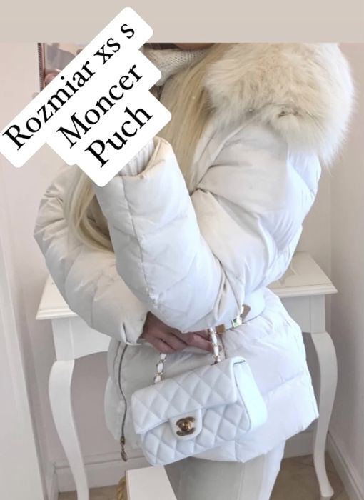 Kurtka moncler xs a jenot lis biała puchowa płaszcz