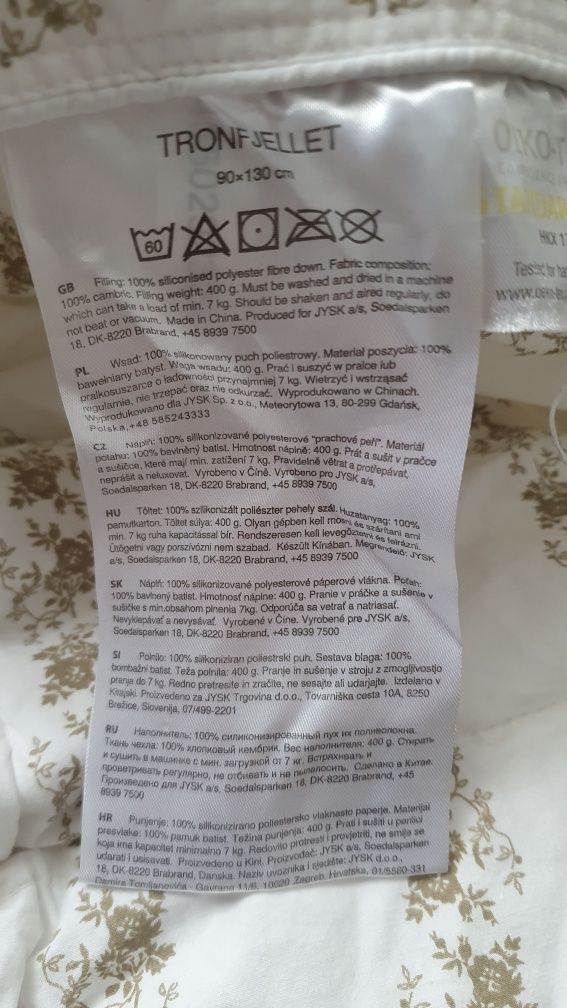 Kołdra Jysk 90x130 dziecięca certyfikat