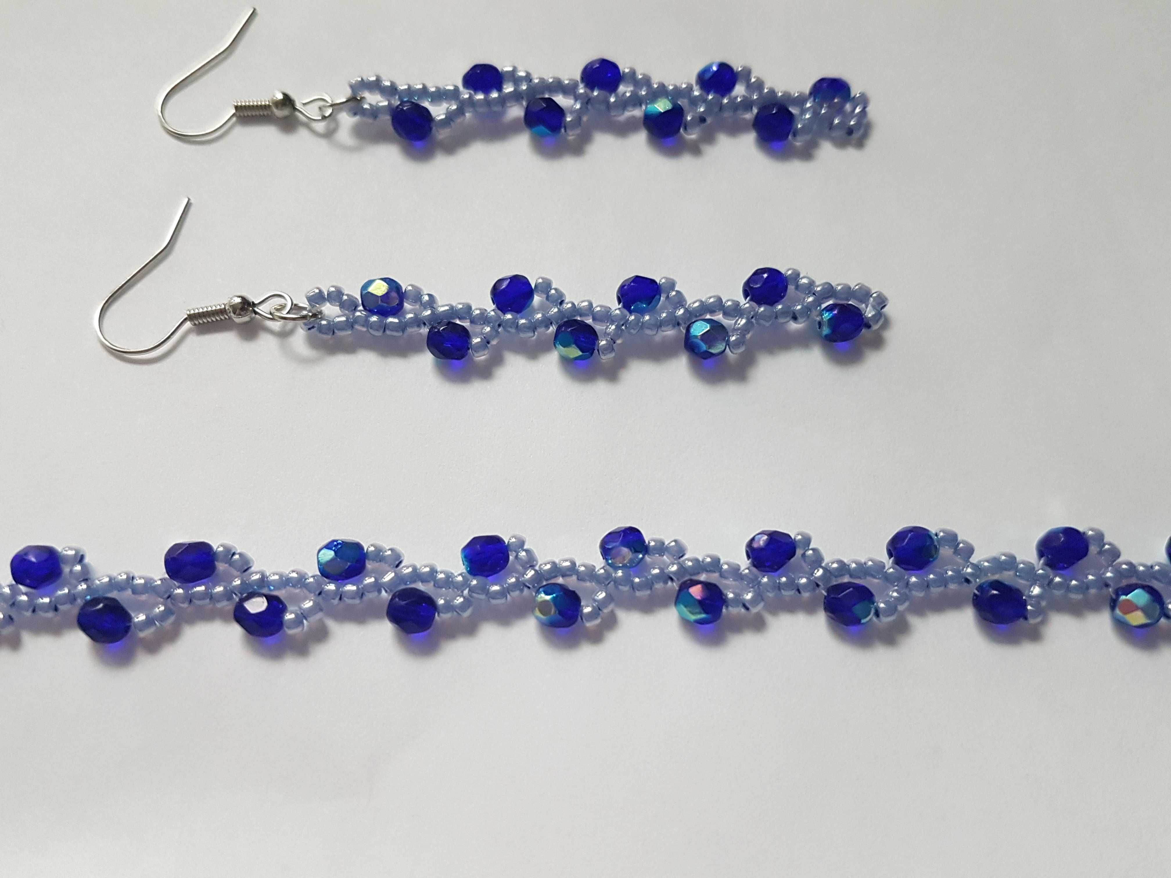 Komplet biżuterii z kryształków bransoletka i kolczyki niebieskie