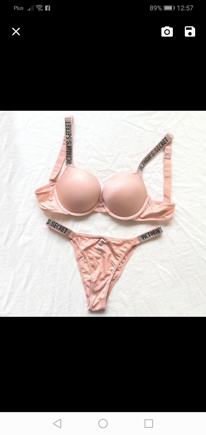 Victoria's Secret komplet bielizny 75C. Pudrowy róż. Push up majtki br