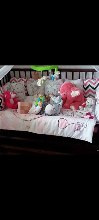 Бортики с балдахином в кроватку розовые