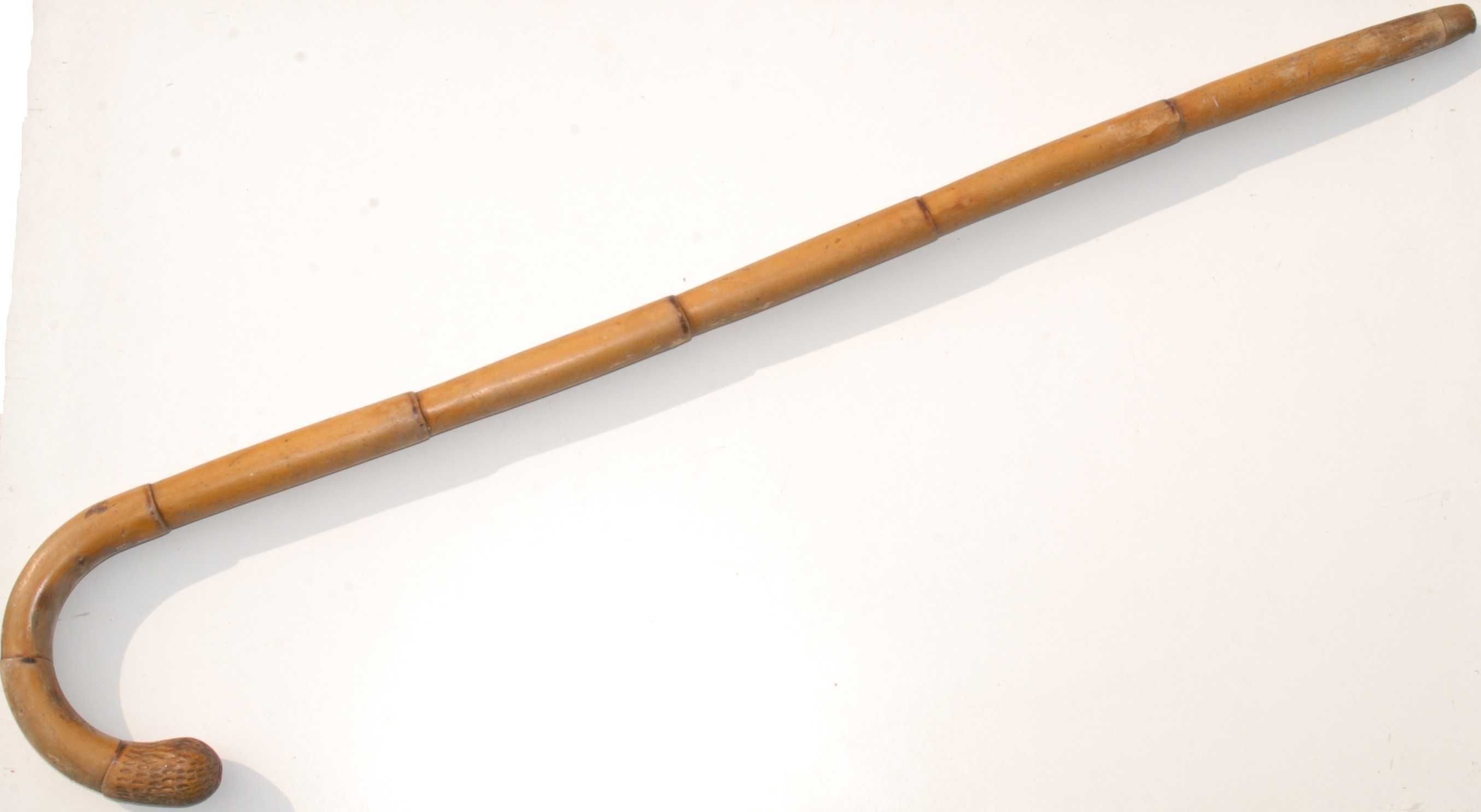 Stara solidna laska drewniana bambusowa rzeźbiona antyk unikat kolekcj