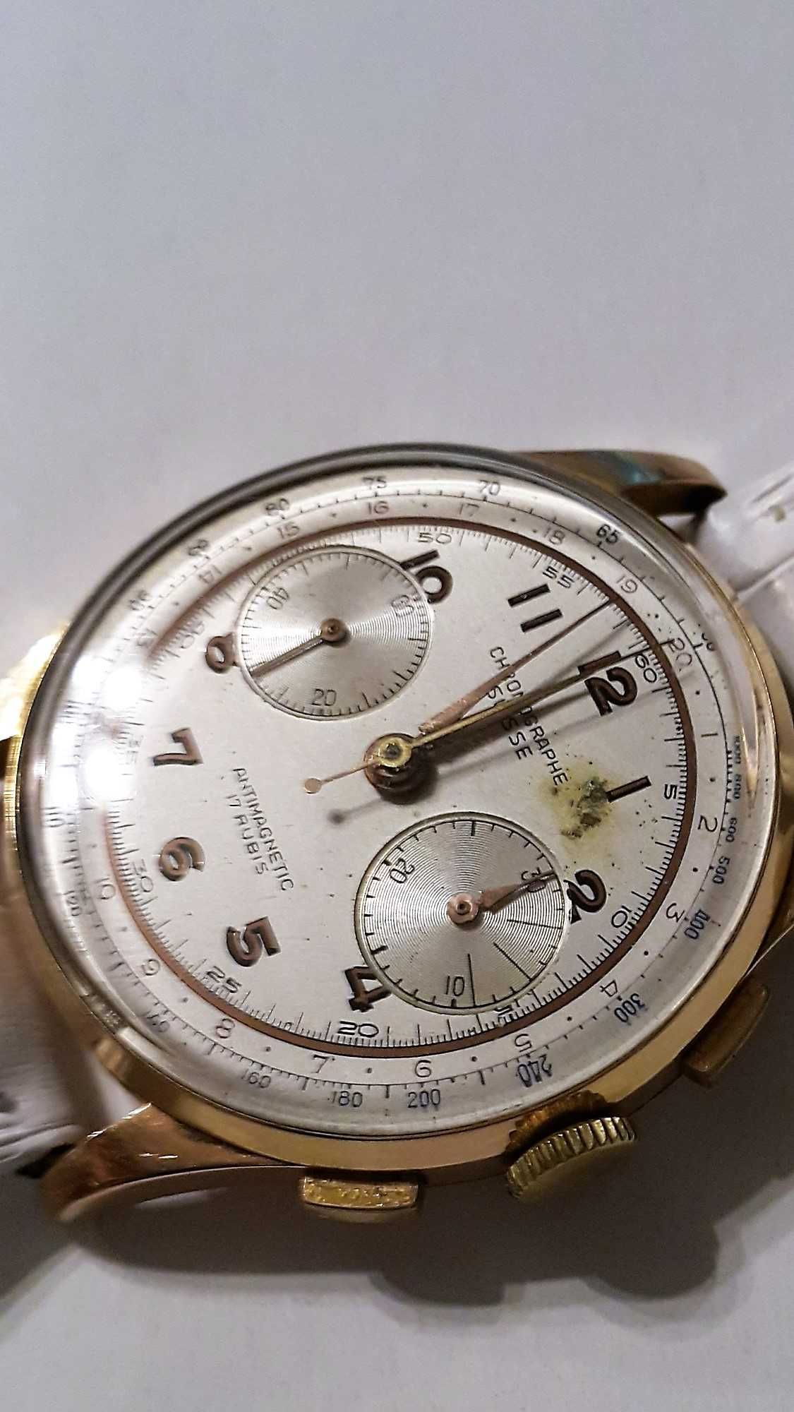 Złoty zegarek Chronographe Suisse, Chronograf, Antimagnetic, 17 Jevels