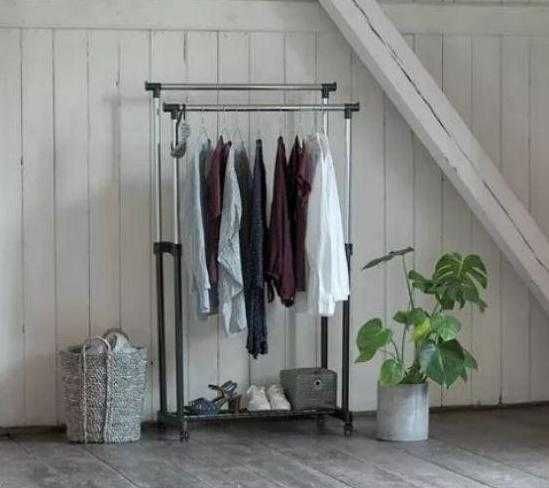 Напольная, двойная телескопическая вешалка-стойка для одежды (30 кг)