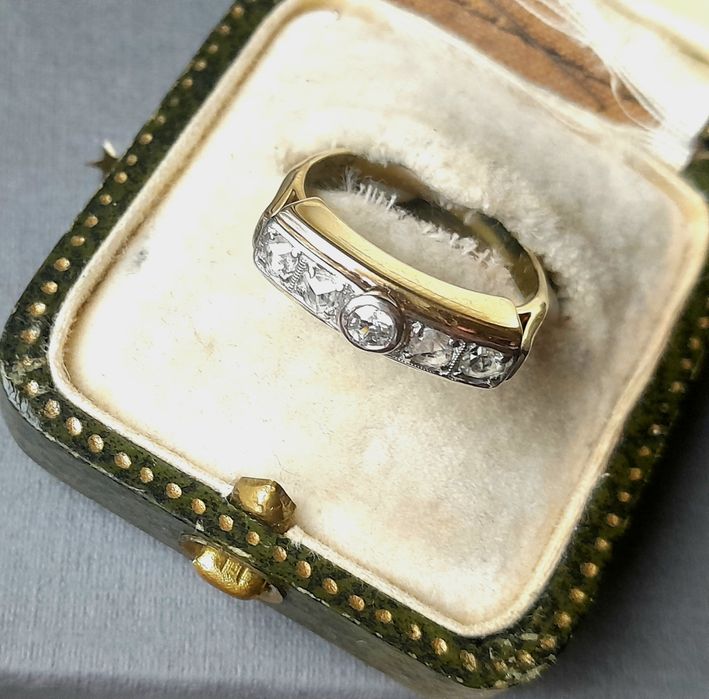 R.15 Pierścionek 5g 0.4ct Art Deco 1935 Rozety Brylant Złoto 585 WYCEN