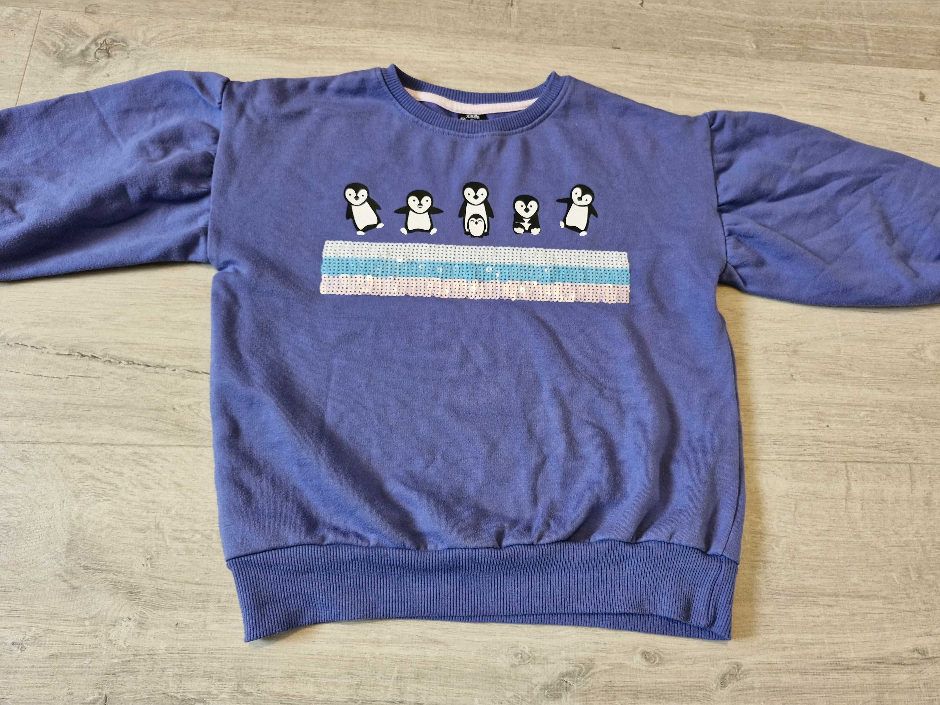 Bluza bluzka cekiny pingwiny fiolet r.116