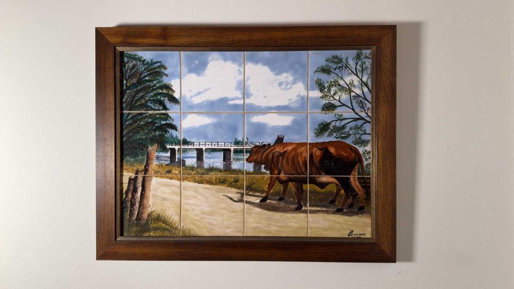 Conjunto de 5 quadros de azuleijo pintado à mão (Salinas de Aveiro)