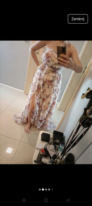 Sukienka maxi kwiaty 3d gorsetowa długa sesja wiosenna kwiaty