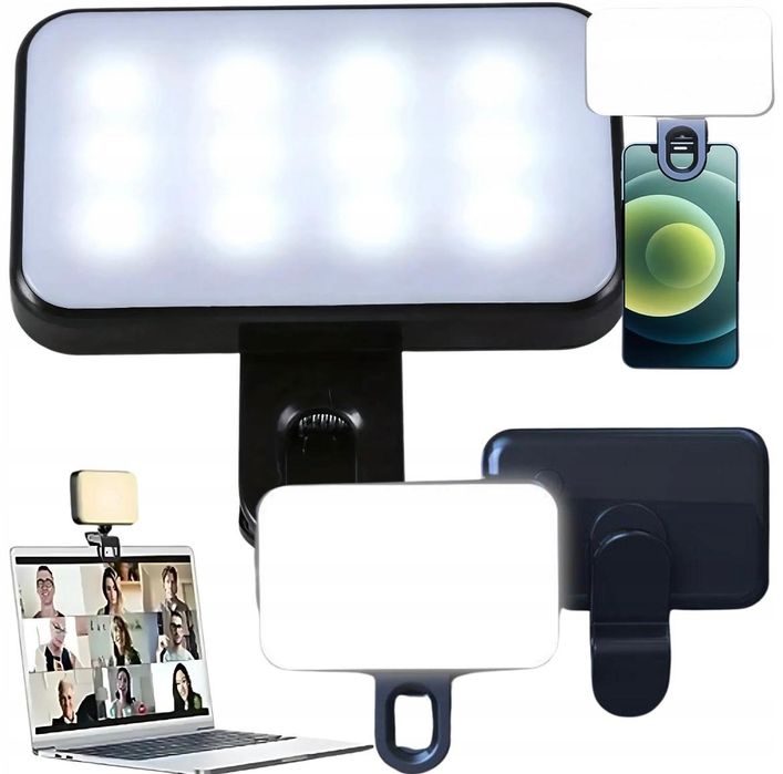 lampa led do selfie zdjęć filmów makijaż 3 tryby usb c na klips mocna
