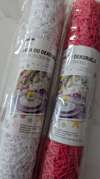 Tkanina Do Dekoracji Biała i Różowa 45x200 cm
