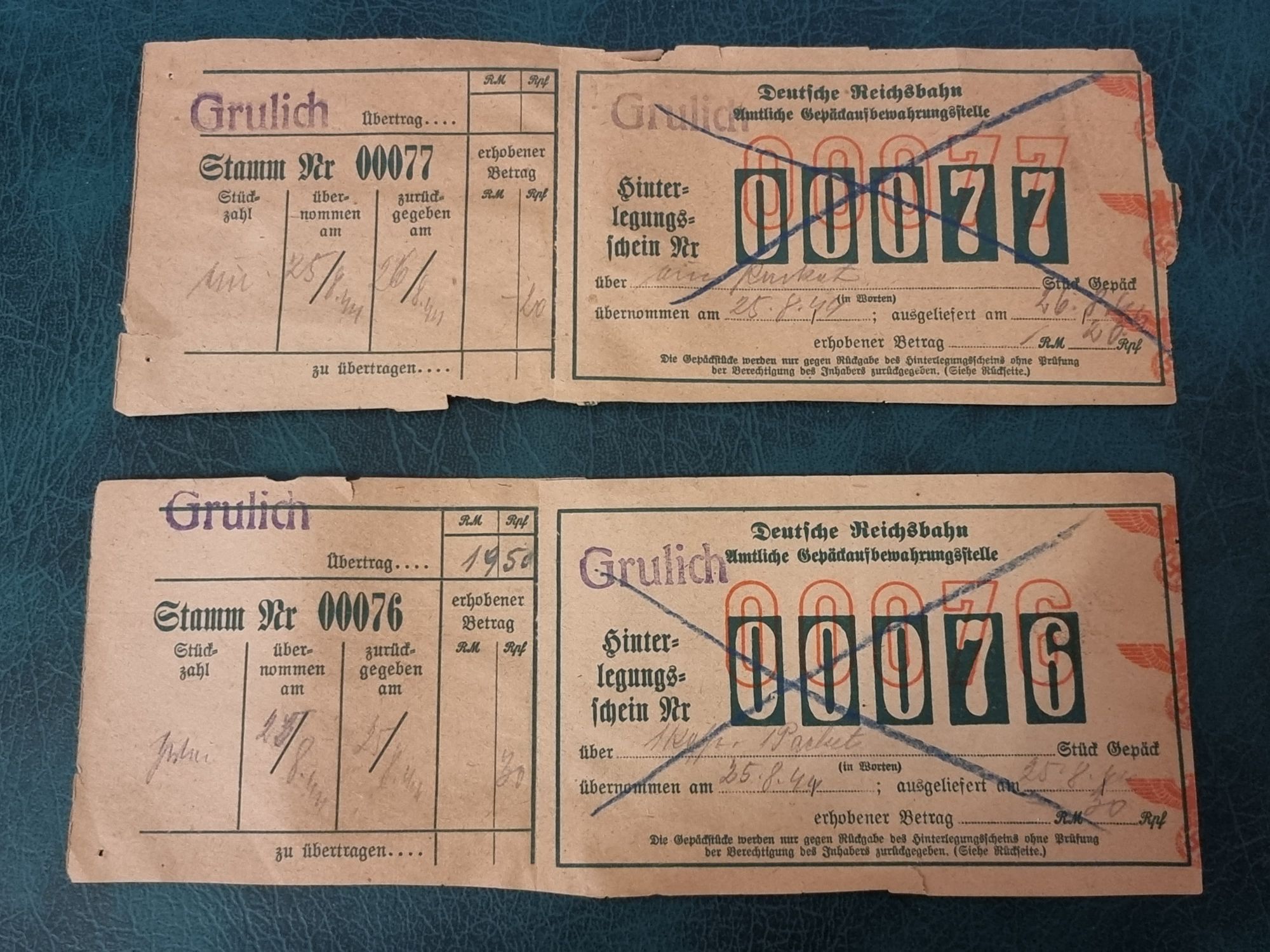 Dwa bilety kolejowe  1944  Deutsche Reichsbahn, 3 Rzesza, swastyka