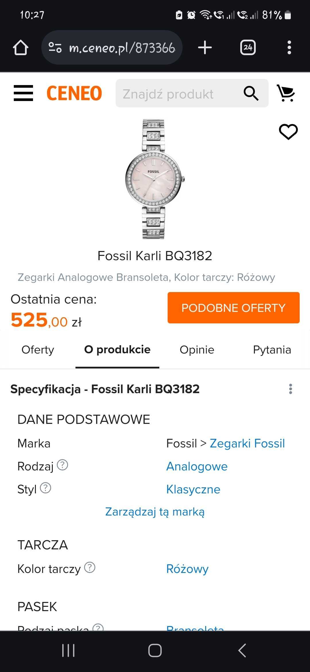 Zegarek Fossil Karli BQ3182 Nowy