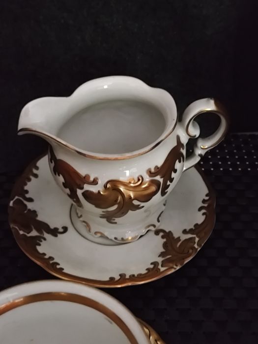 Porcelana Wawel W-ch  Serwis Tet-ta-Tet Mokka  Złoty Liść Fryderyka