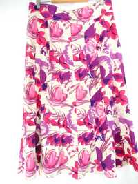Spódnica maxi w kwiaty lniana róż fiolet EWM 42 XL