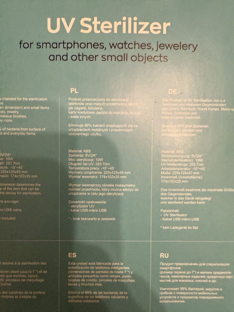 Sterylizator UV MyScreen z funkcja ładowania
