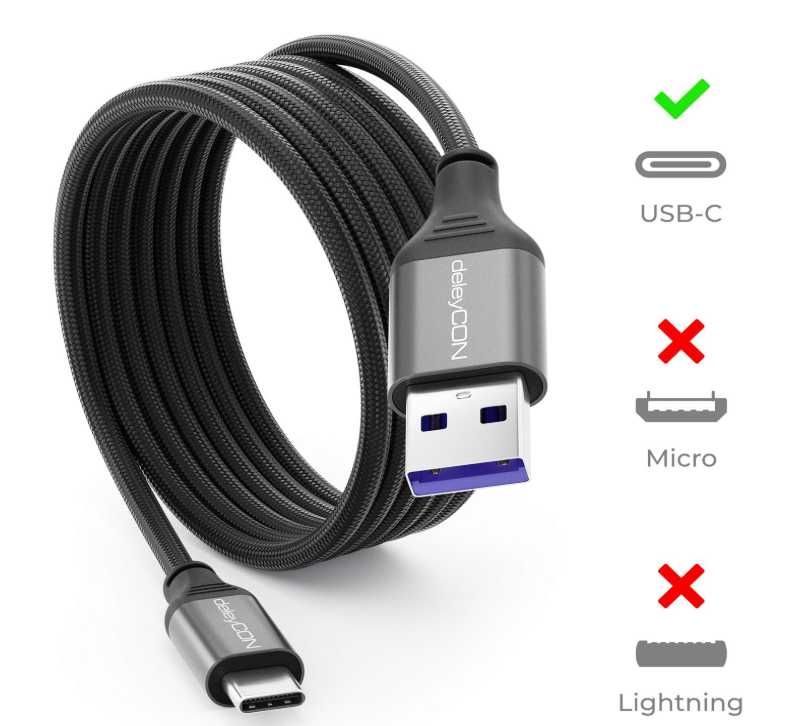 Kabel deleyCON długość 2 metry USB-C 5A (Super Fast Charge) Nylon