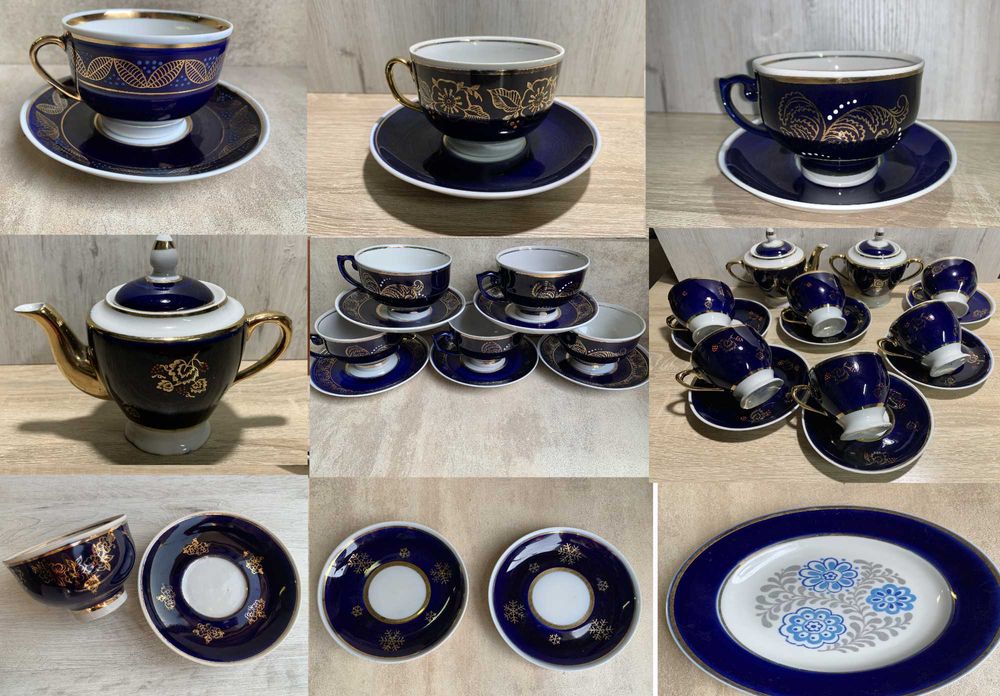 Кобальт чашка блюдце сервиз заварник сахарница посуда Довбышский завод