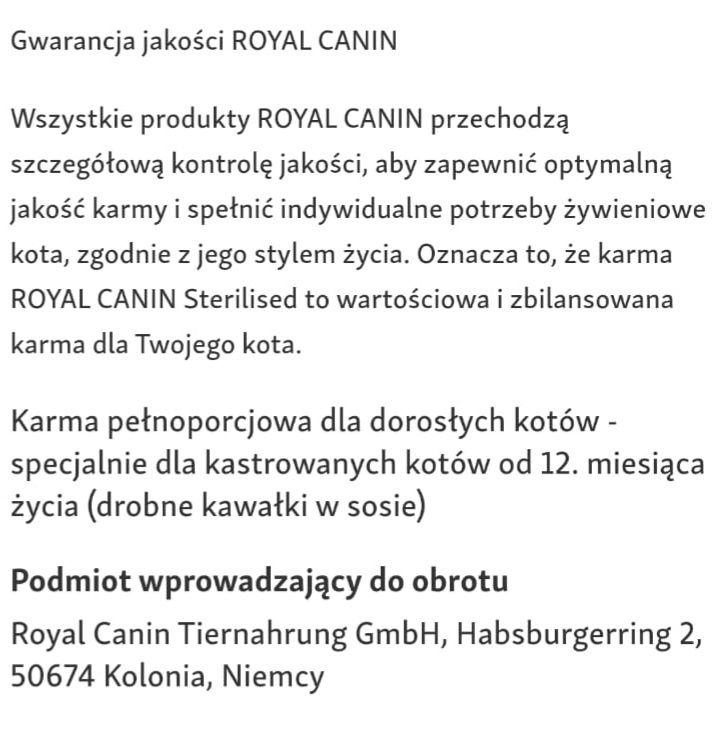 48szt ROYAL Canin Sterilised kawałki w Sosie dla Kota 
Zestaw karm dla