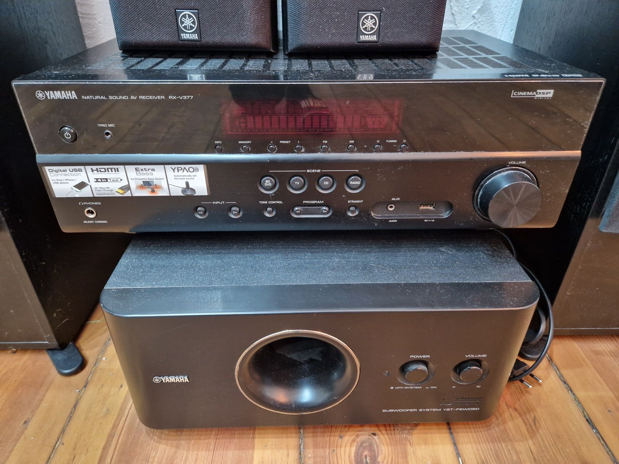 Kino Domowe Yamaha Amplituner Rx V377 Kolumny NS 50F Subwoofer Fsw050