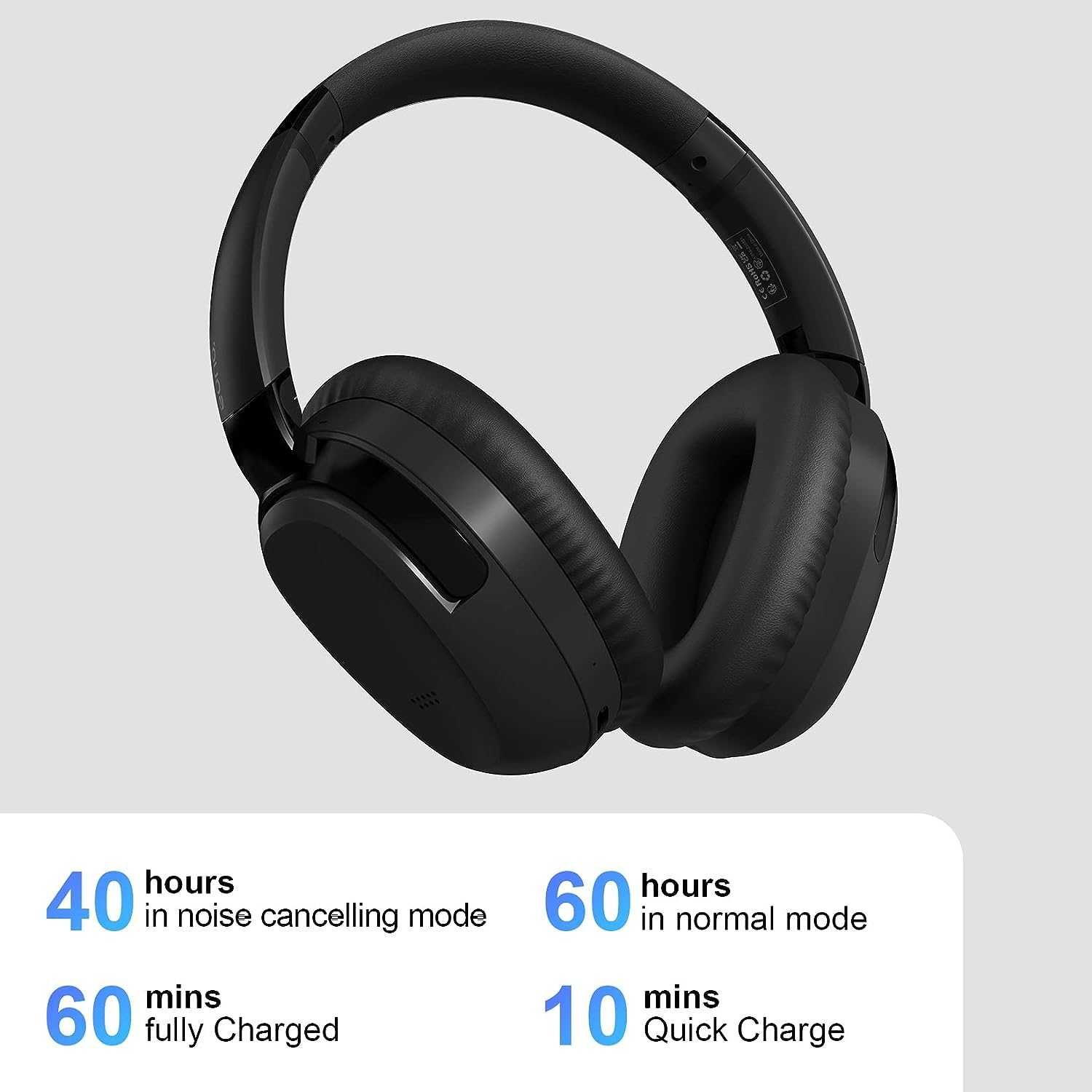 60 Horas Headphones Auriculares Bluetooth Wireless ANC Noise Canceling