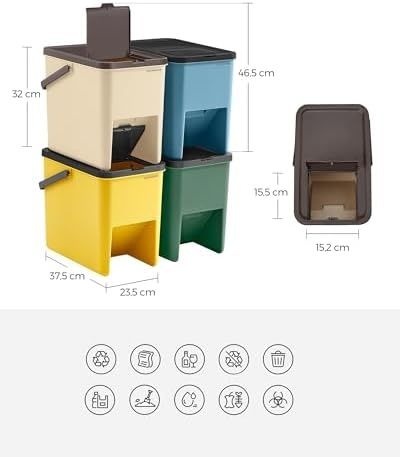 Kosze na śmieci do kuchni zestaw 4 szt. do układania w stosy 20L każdy