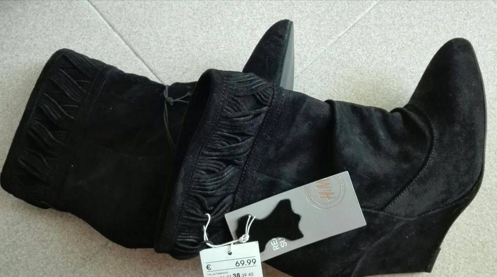 Botas em cunha PELE da H&M novas com etiqueta SALDOS