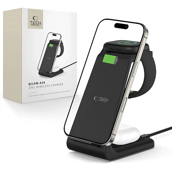 Stacja ładująca Tech-Protect QI15W-A36/3w1 dla Apple - czarna