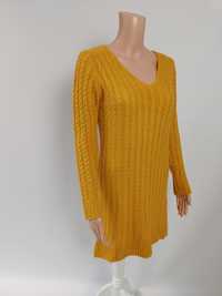 Żółty musztardowy długi sweterek z wełną Miara S M