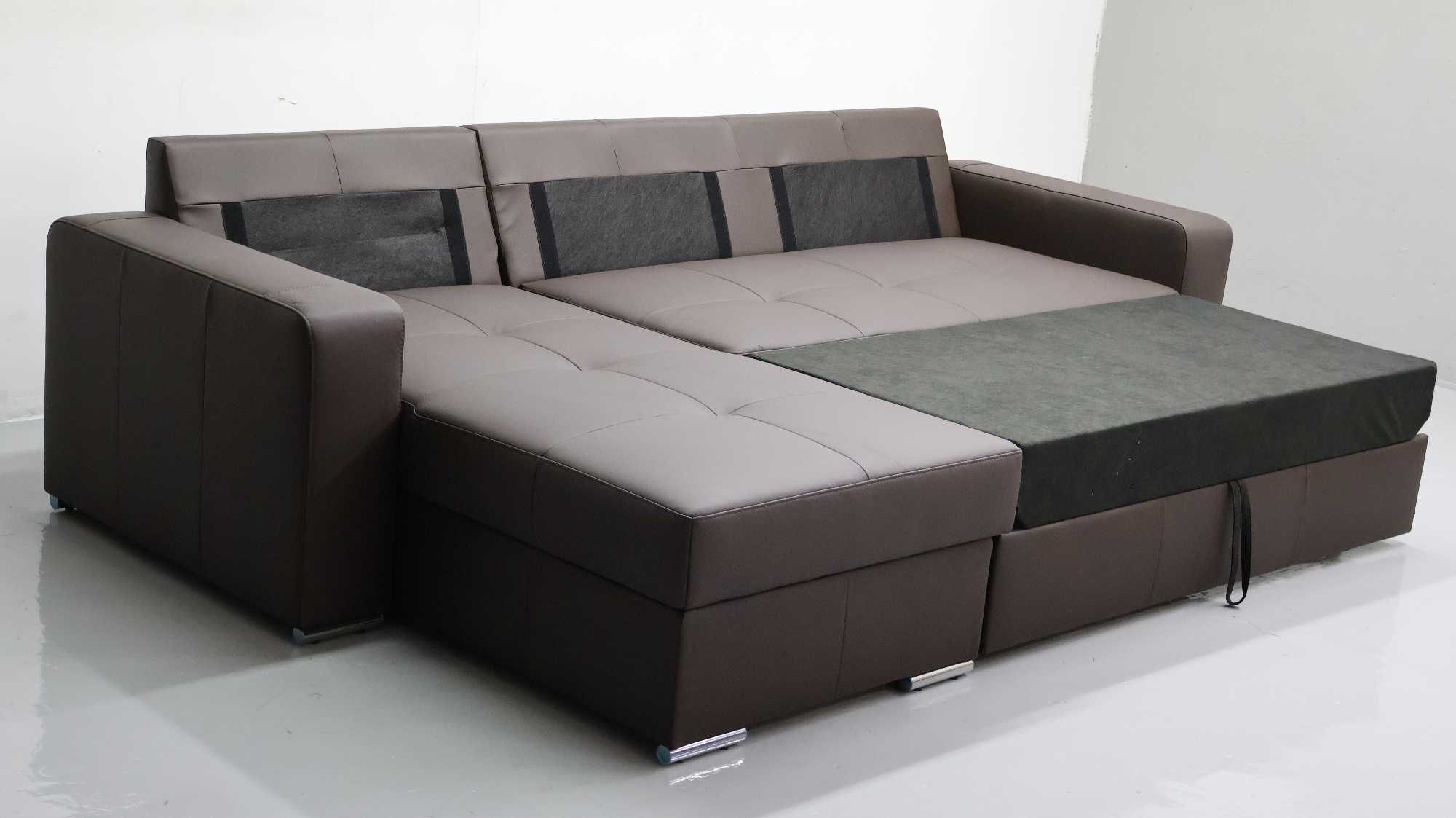 FLO brązowa skóra naturalna narożnik funkcja spania pojemnik sofa 1006
