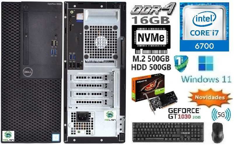 Pç/Torre Gamer DELL 6ªG|i7-3.4G|16G|NVMe512+HDD500|GT1030-2G|5G+BT|W11