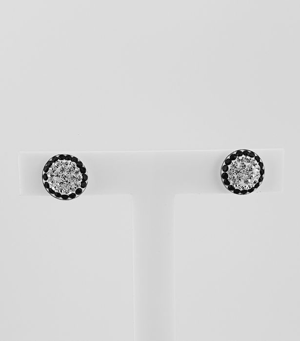 Kolczyki srebrne 925 okrągłe z białymi i czarnymi cyrkoniami