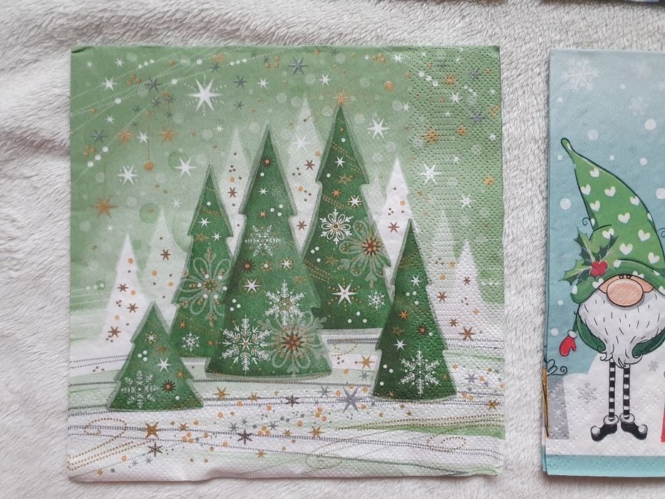 Serwetki papierowe zimowe świąteczne decoupage sowa skrzaty krasnale