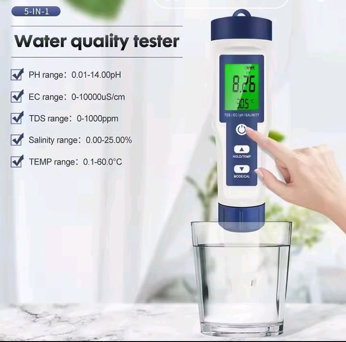 Аналізатор води EZ9909 TDS / EC / PH / Saliniti / Temp. 5 в 1.