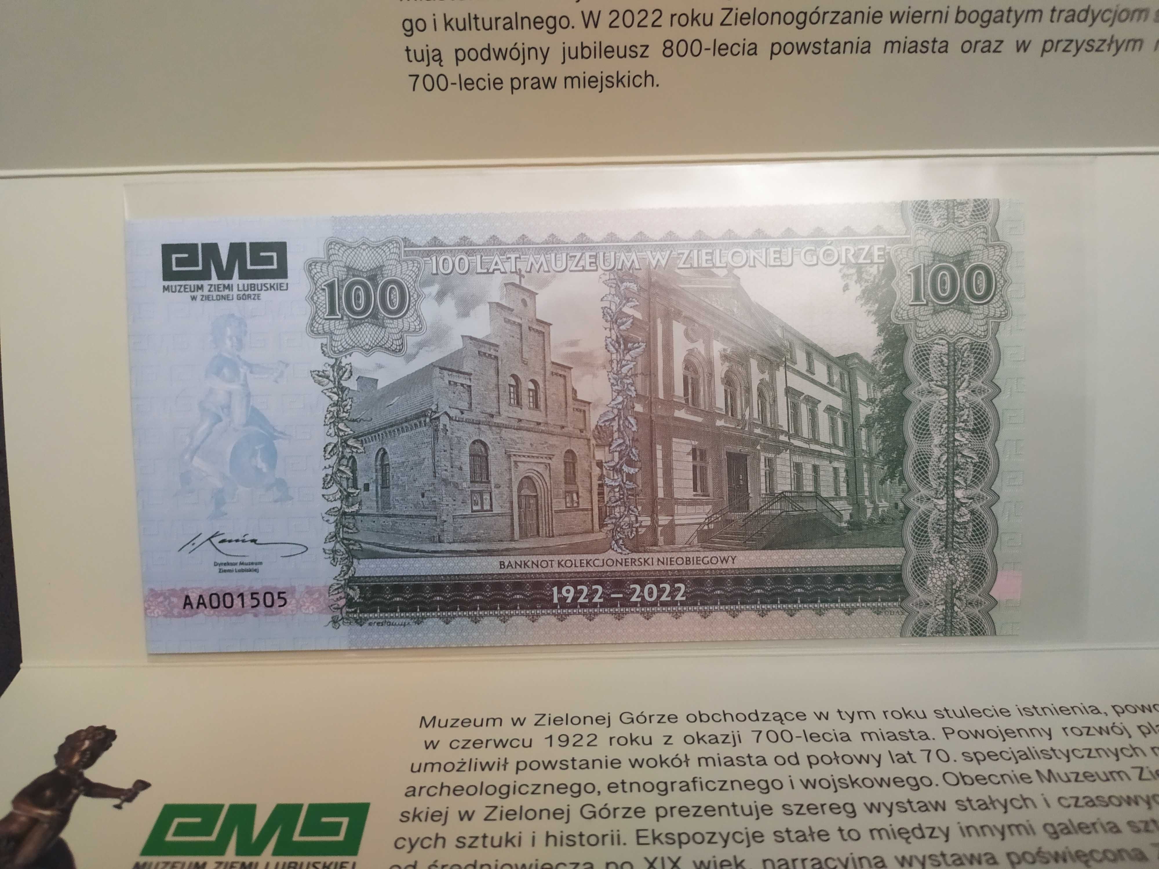 100 lat Muzeum w Zielonej Górze - banknot kolekcjonerski