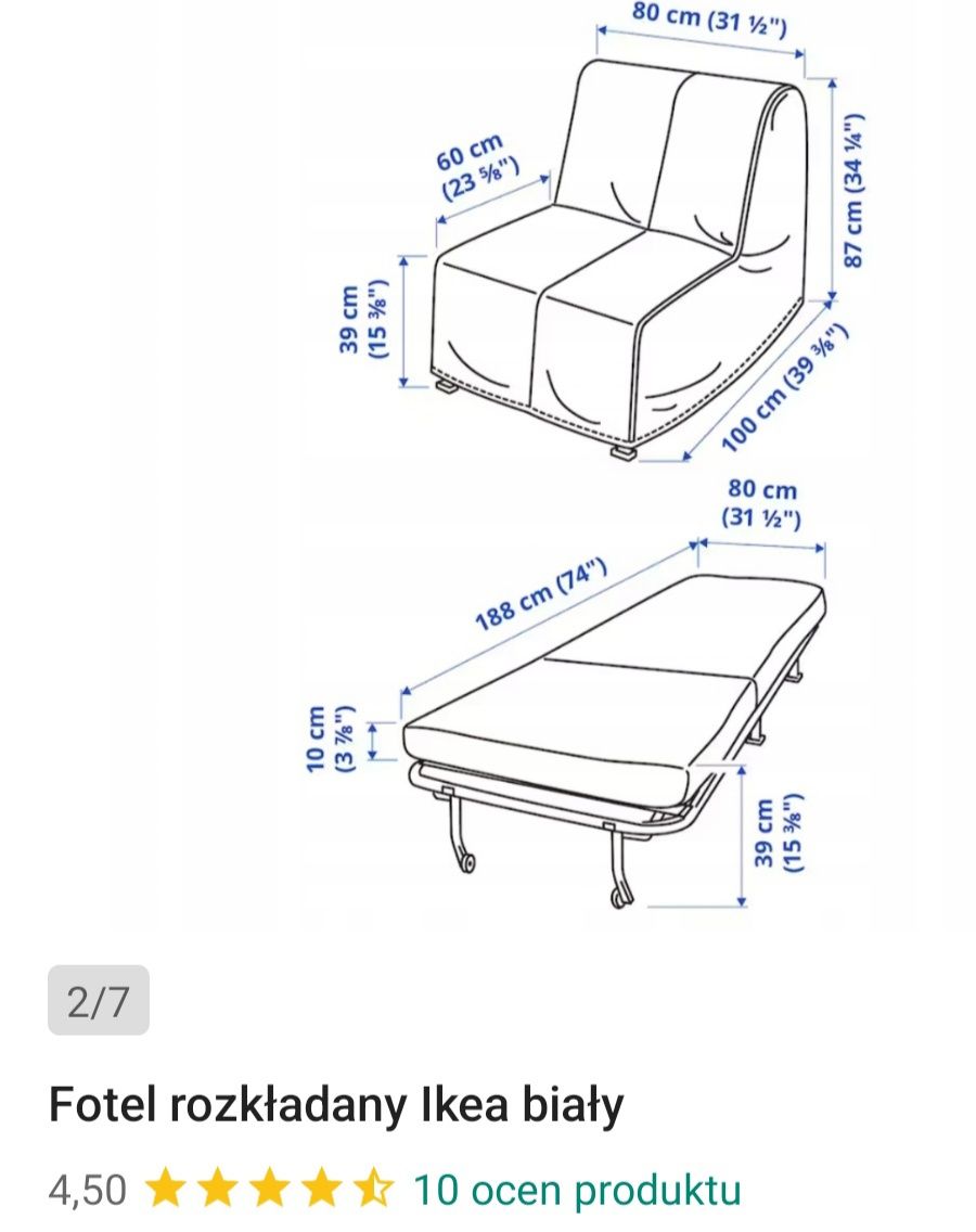 IKEA Lycksele Fotel rozkładany wygodny do siedzenia spania i rozkladan