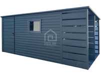 Schowek Domek ogrodowy 3,8x2,5m + wiata 1,2m drzwi okno- spad PLG150
