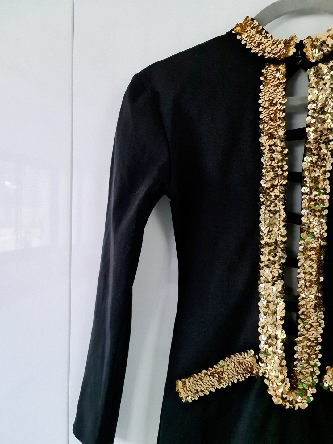 Sukienka czarna wesele złote cekiny cekinowa impreza XS 34