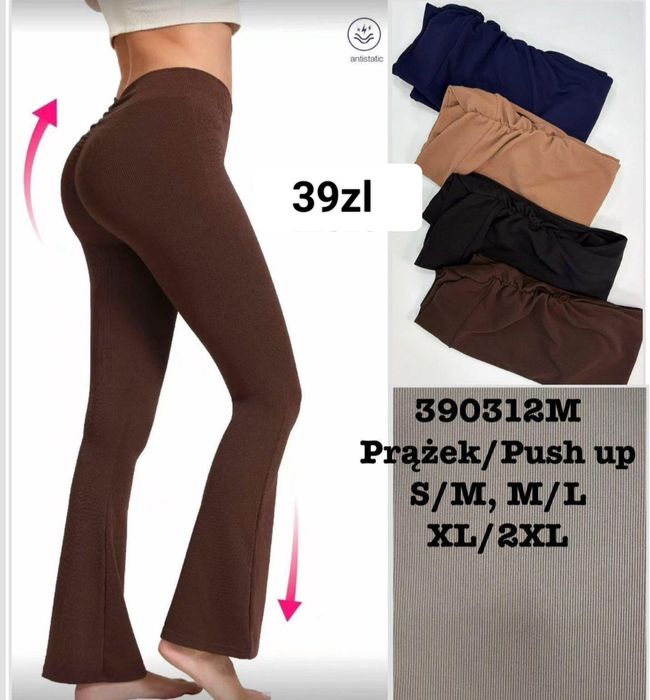 Legginsy dzwony prążek prążkowane push up S M L XL