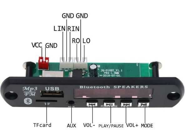 Модуль MP3 bluetooth/aux/usb/TF/FM с пультом JX-018BT 12v