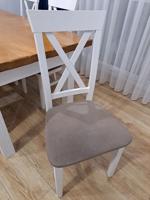 Rozkladany Stół 160cm i krzesła i biel I drewno+pokrowce na krzesła