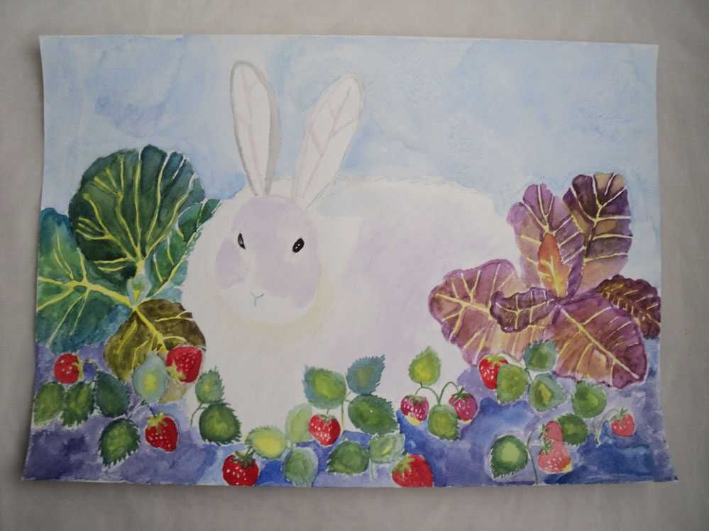 картина акварелью картина акварель картина Кролик Заяц пейзаж